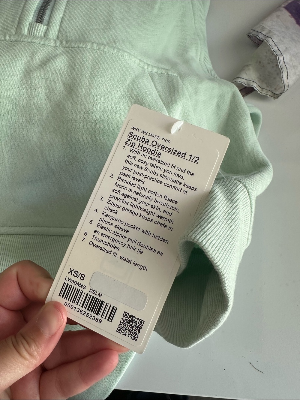 Scuba Oversized 1/2 Zip Hoodie Mint Green XS/S NWT COLOR CODE DELM